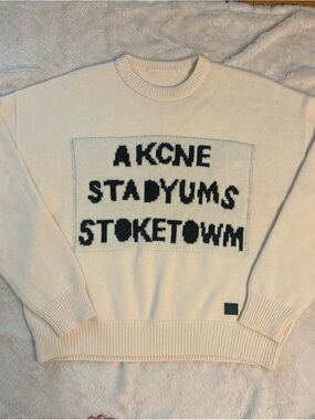 Acne Cream Crewneck Sweater with Black Logo Panel